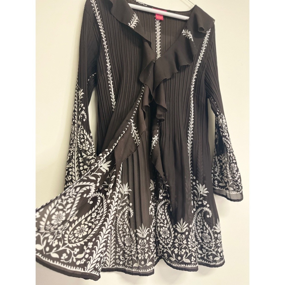 Sunny Leigh Women's Brown & White Patterned Ruffle Blouse Size XL - Picture 3 of 8
